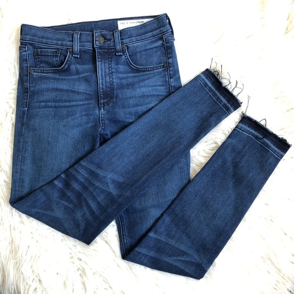 RAG & BONE Women’s High Rise Ankle Skinny Alembic Blue Raw Hem Jeans EUC Size 25 - Picture 1 of 10